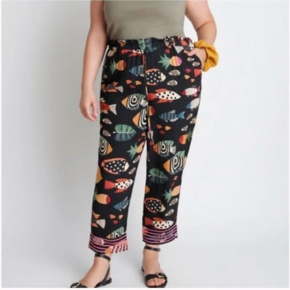 Farm Rio Sealife Fish Colorful Peasant Hipster Hippie Art Deco Farm Boho Pants - Picture 1 of 4